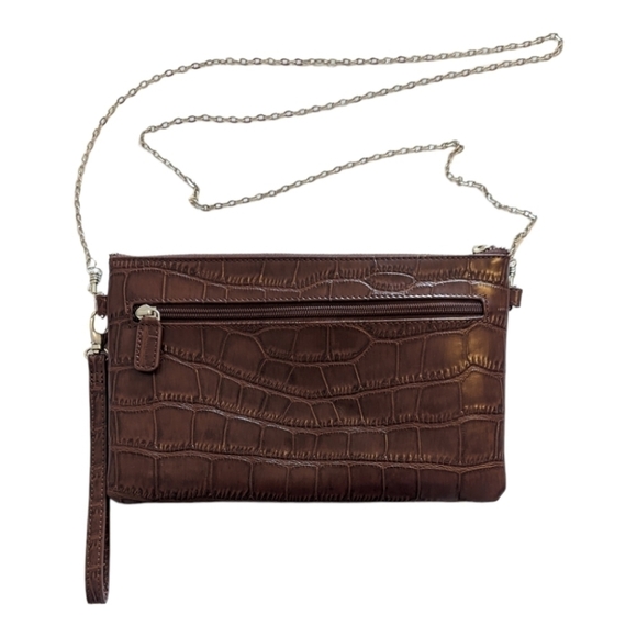 Danier Leather Croc Embossed Clutch with Shoulder Strap Brown - Picture 2 of 4